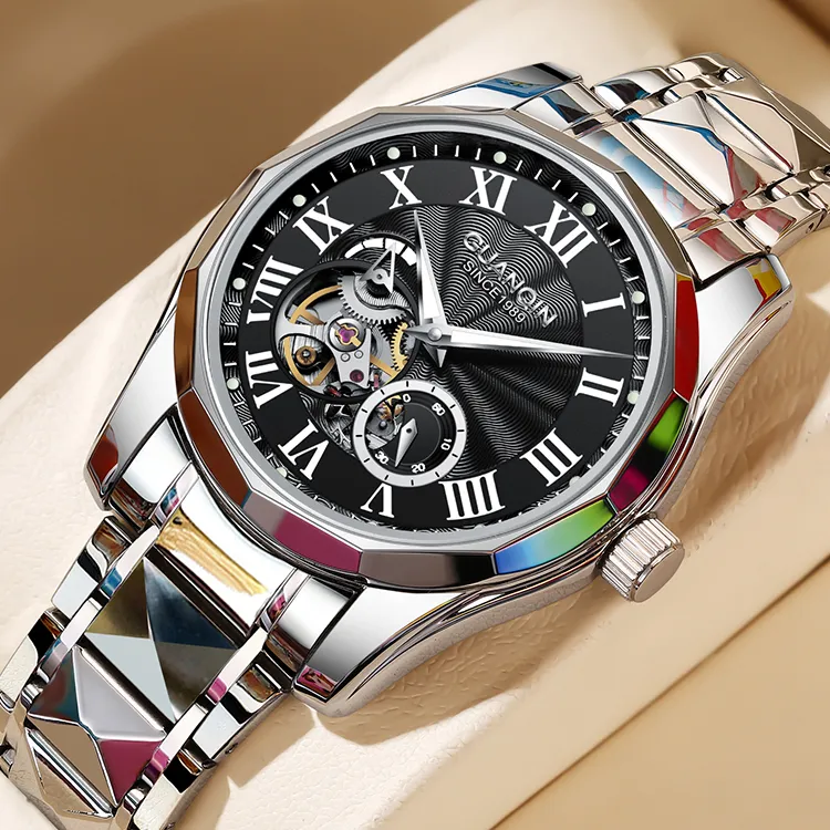 GUANQIN Automatic Mechanical Movement Tungsten Steel Strap Watch Unisex White Dial-9