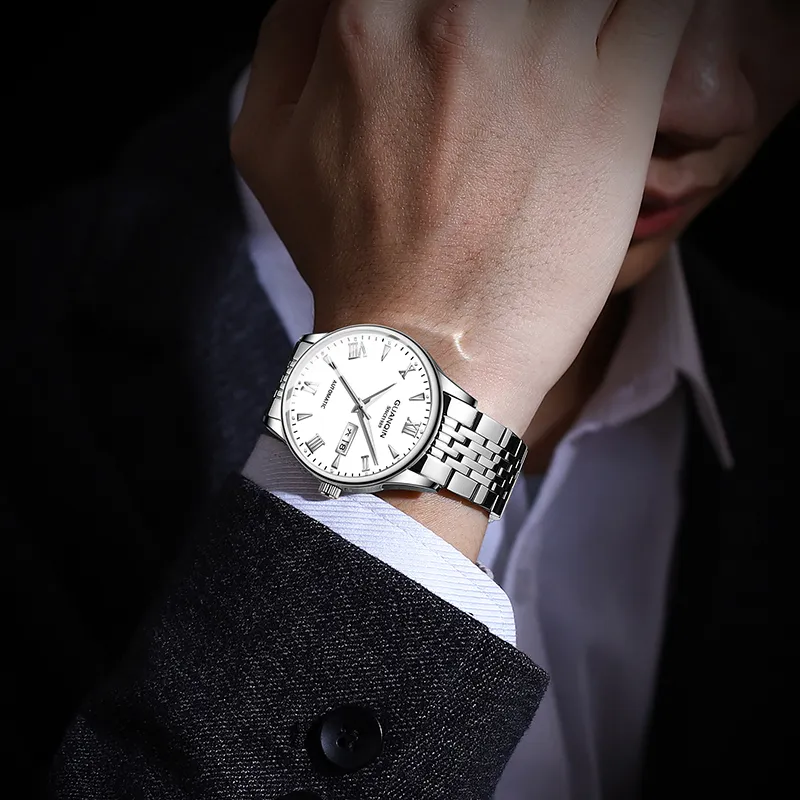 GUANQIN GJ16190 Mechanical Movement Stainless Steel Watchband Watch Men's Watches White Dial-1