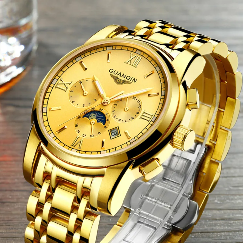 GUANQIN GUANQIN GJ16040.JGD Mechanical Movement Stainless Steel Watchband Watch Men's Watches White Dial-14