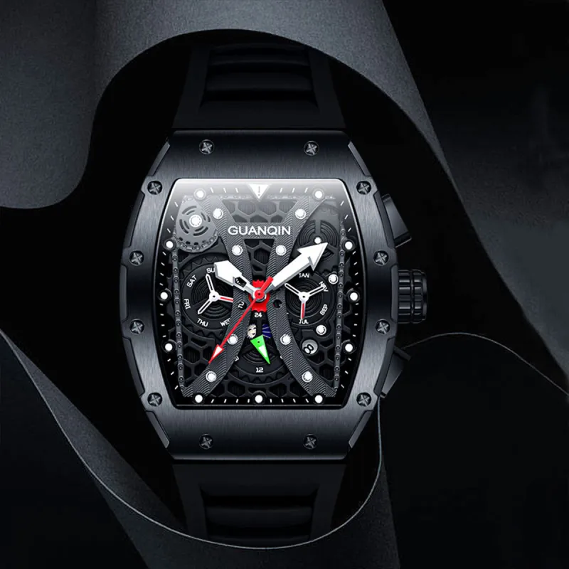 GUANQIN GUANQIN GJ16198 Mechanical Movement Rubber Strap Watch Men's Watches Black Dial-1