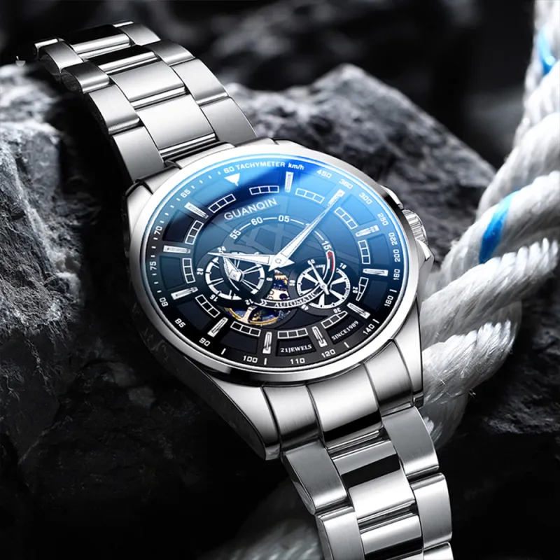 GUANQIN Automatic Mechanical Movement Stainless Steel Watchband Watch Men's Watches White Dial-7