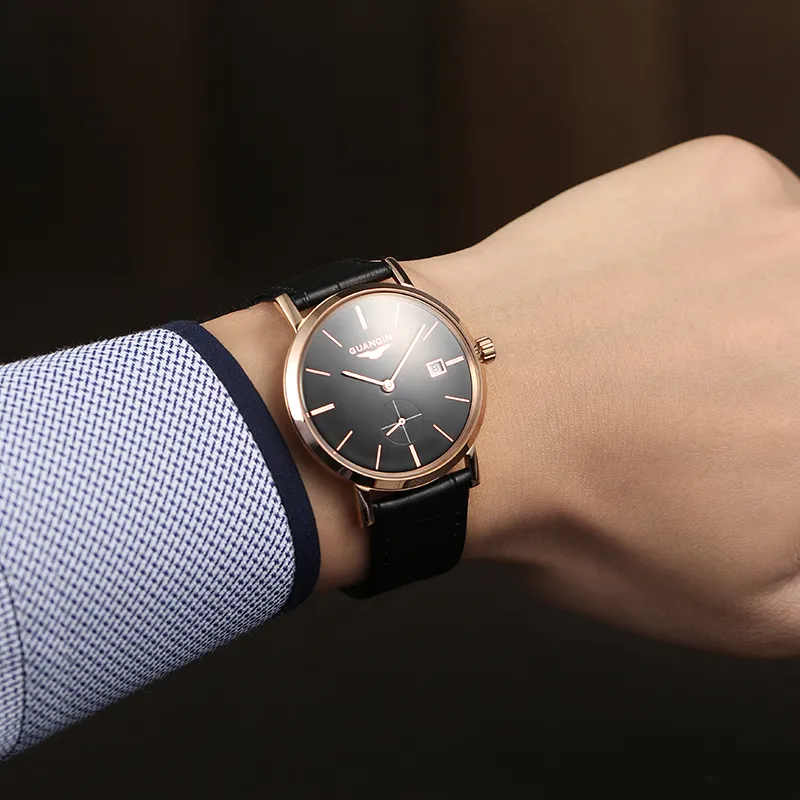 GUANQIN GUANQIN GJ16028.TDP Mechanical Movement Genuine Leather Strap Watch Men's Watches Black Dial-8