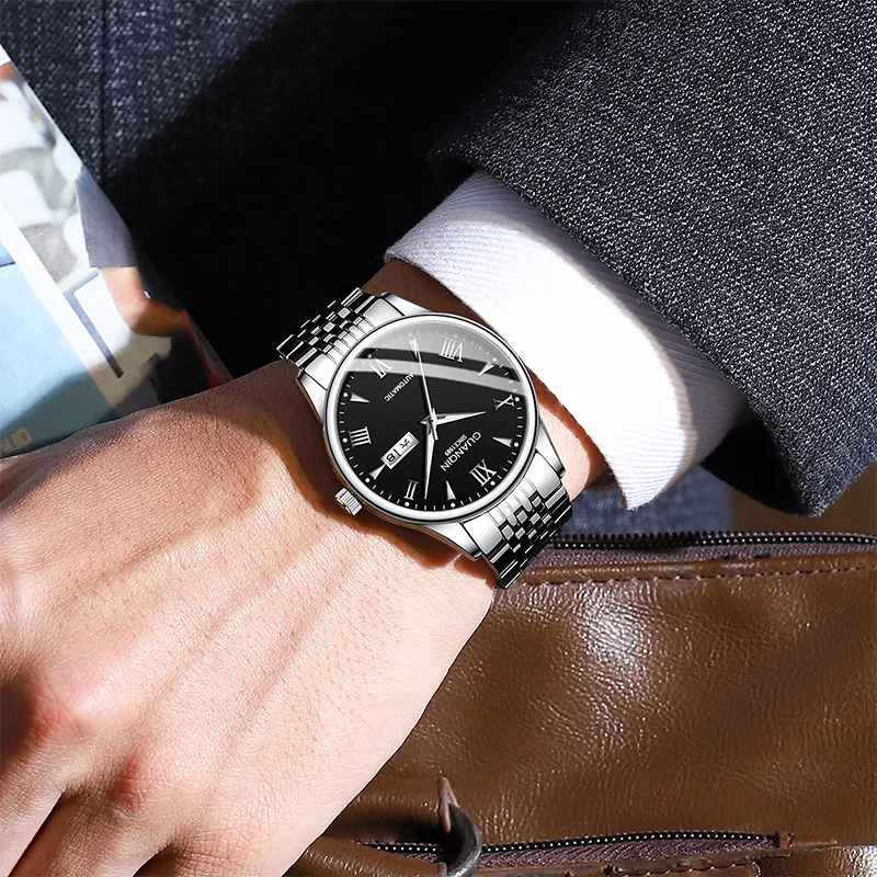 GUANQIN GJ16190 Mechanical Movement Stainless Steel Watchband Watch Men's Watches White Dial-5