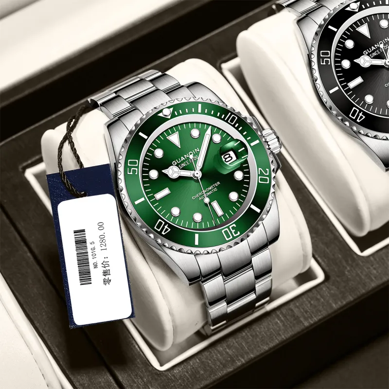 GUANQIN GJ16133 P Mechanical Movement Stainless Steel Watchband Watch Men's Watches Green Dial-5