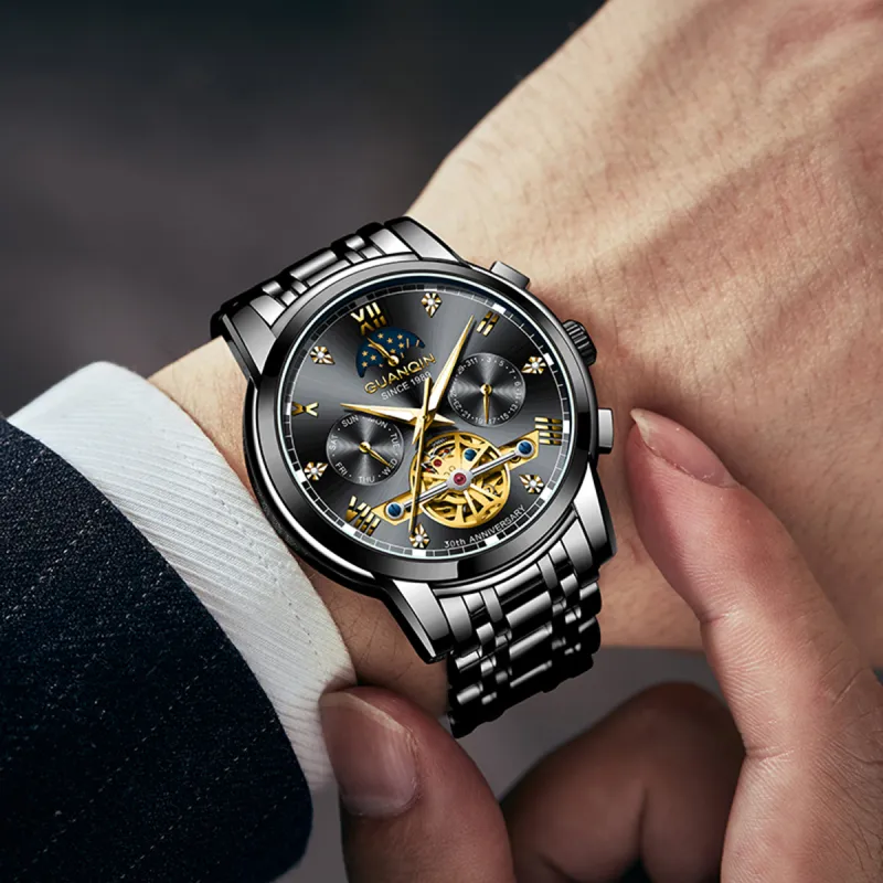 GUANQIN GJ16352 Mechanical Movement Stainless Steel Watchband Watch Men's Watches Silver Dial-17