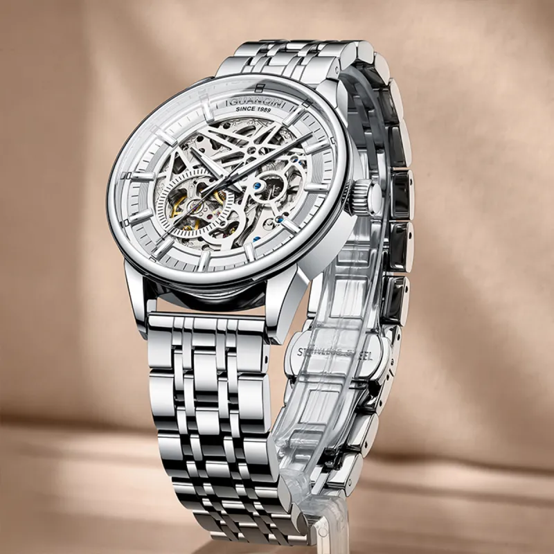 GUANQIN Automatic Mechanical Movement Stainless Steel Watchband Watch Men's Watches Cut-Out Dial-10
