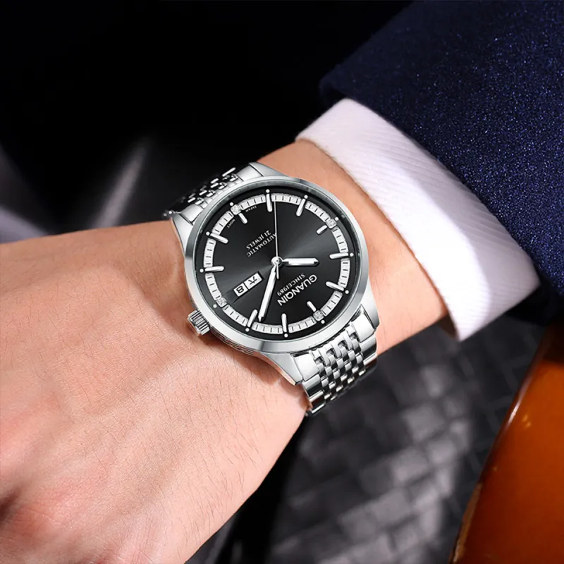GUANQIN GUANQIN GJ16215-G Mechanical Movement Stainless Steel Watchband Watch Men's Watches Black Dial-5