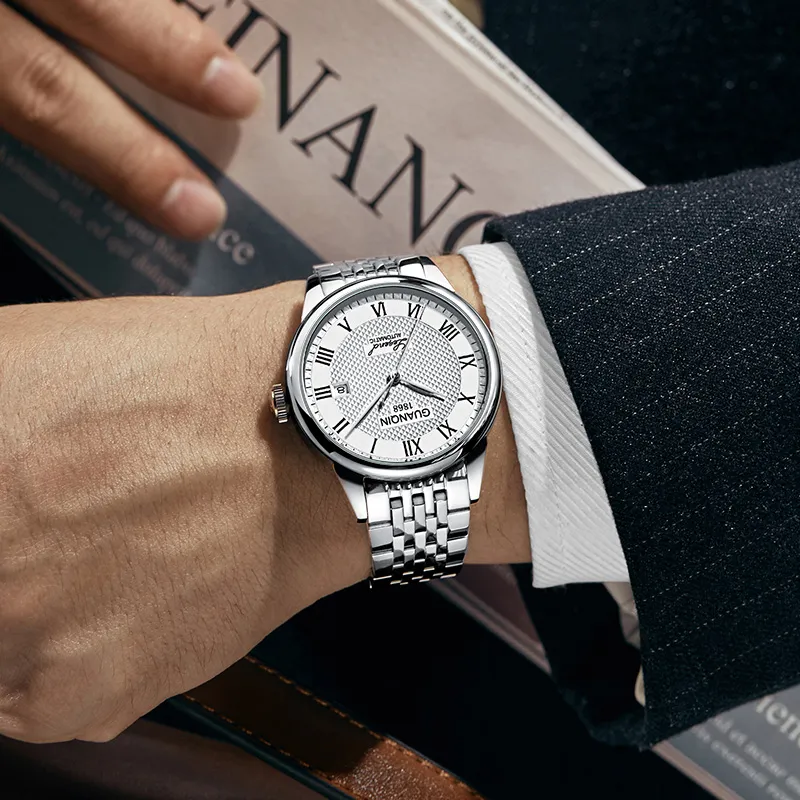 GUANQIN GQ18918 Mechanical Movement Stainless Steel Watchband Watch Men's Watches White Dial-2