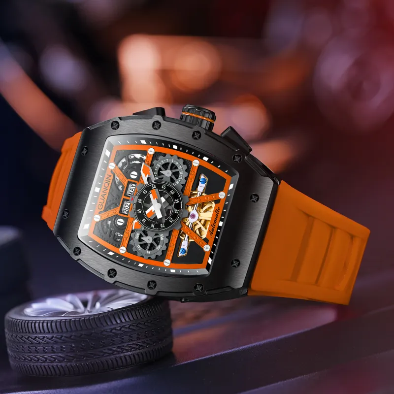 GUANQIN GUANQIN GJ16197 Automatic Mechanical Movement Silicone Strap Watch Men's Watches Cut-Out Dial-7