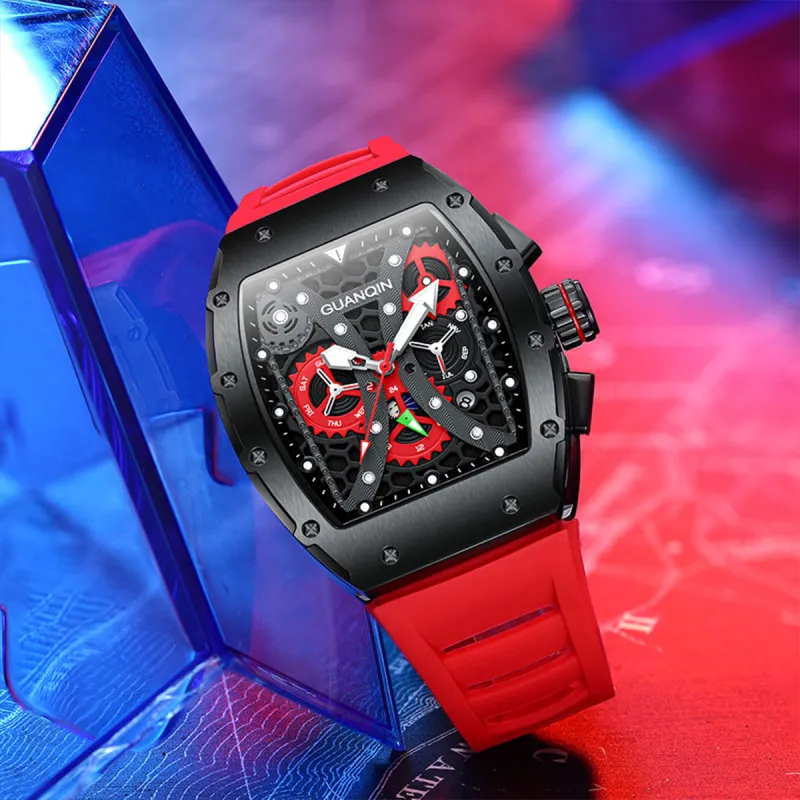 GUANQIN GUANQIN GJ16198 Mechanical Movement Rubber Strap Watch Men's Watches Black Dial-16