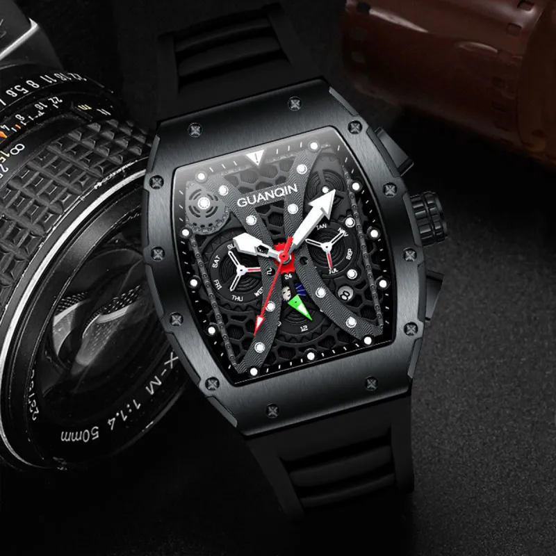 GUANQIN GUANQIN GJ16198 Mechanical Movement Rubber Strap Watch Men's Watches Black Dial-3