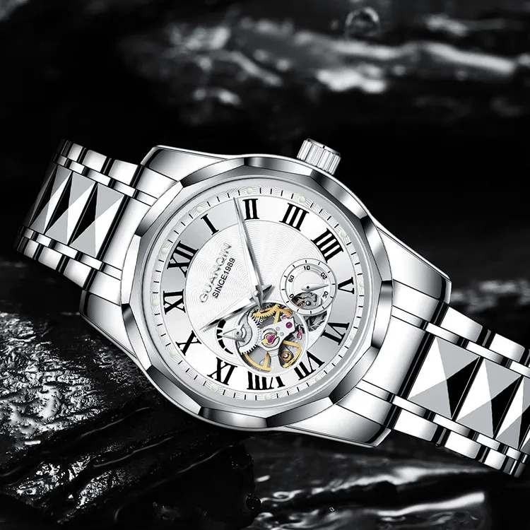 GUANQIN Automatic Mechanical Movement Tungsten Steel Strap Watch Unisex White Dial-4