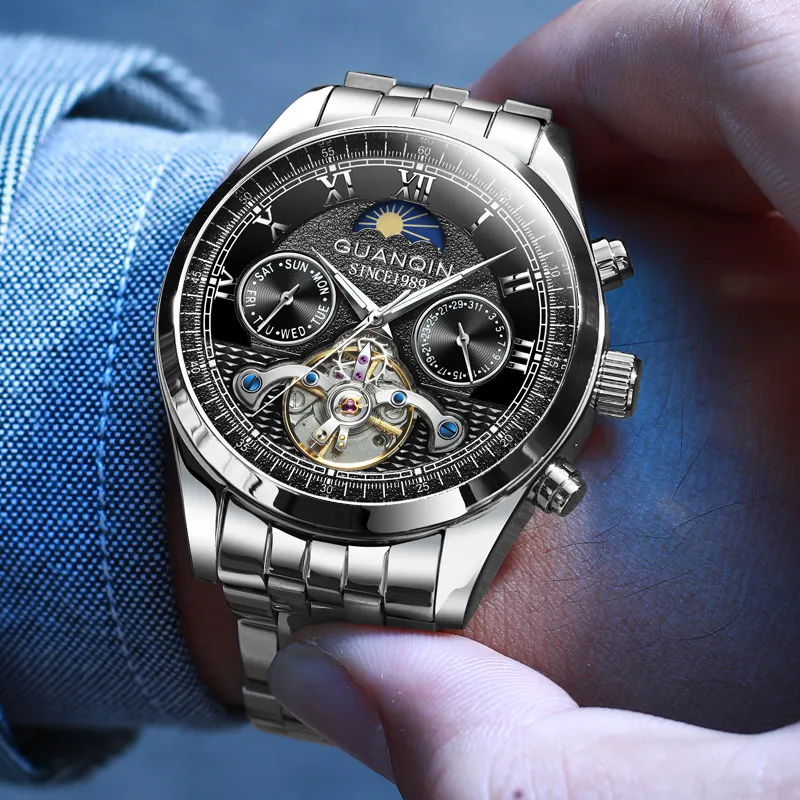 GUANQIN GJ16122 Automatic Mechanical Movement Stainless Steel Watchband Watch Men's Watches White Dial-5