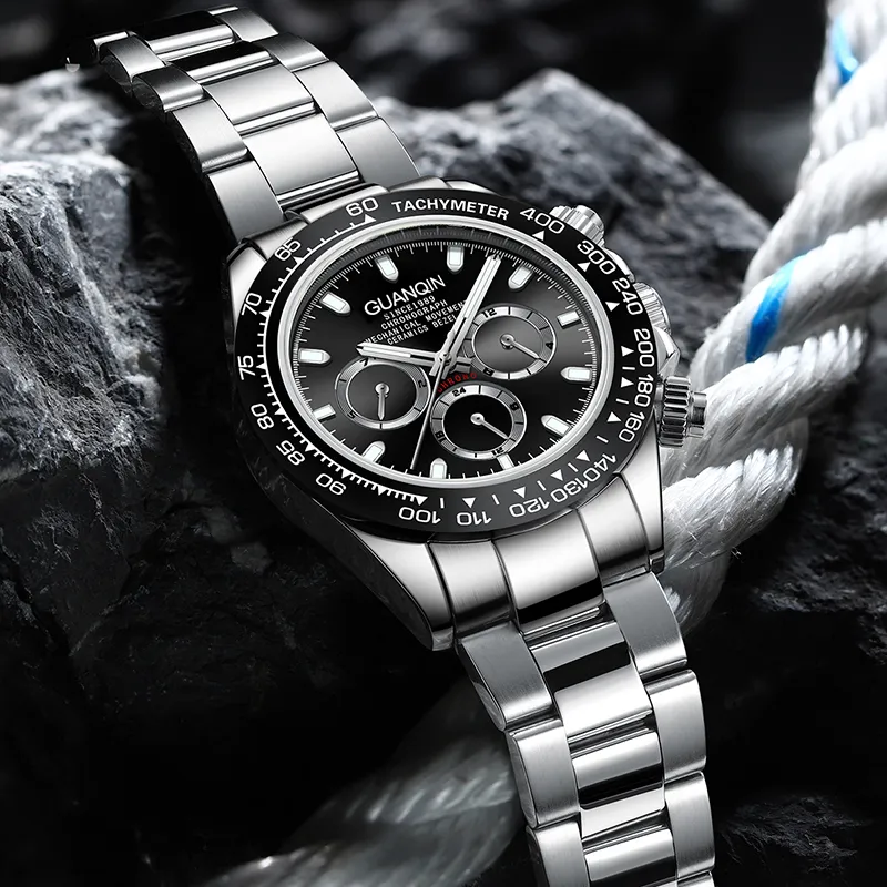 GUANQIN GUANQIN GJ16302 Mechanical Movement Stainless Steel Watchband Watch Men's Watches Black Dial-2