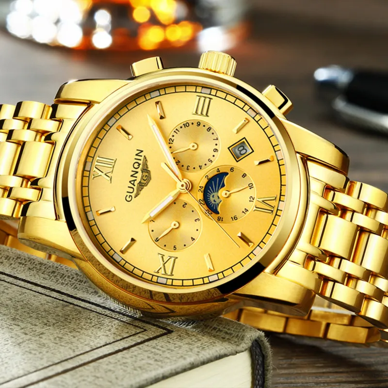 GUANQIN GUANQIN GJ16040.JGD Mechanical Movement Stainless Steel Watchband Watch Men's Watches White Dial-17