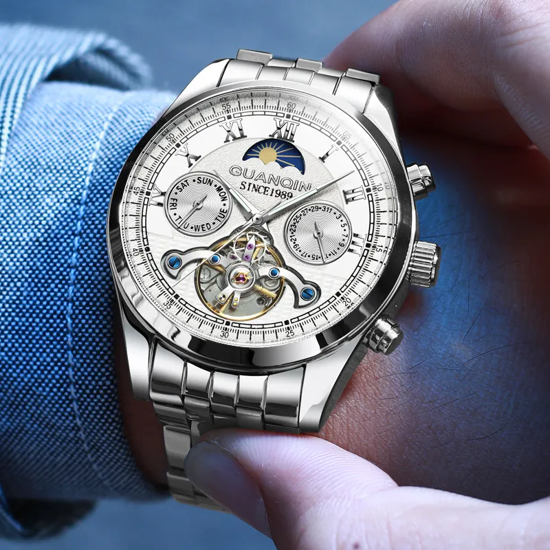 GUANQIN GJ16122 Automatic Mechanical Movement Stainless Steel Watchband Watch Men's Watches White Dial-2
