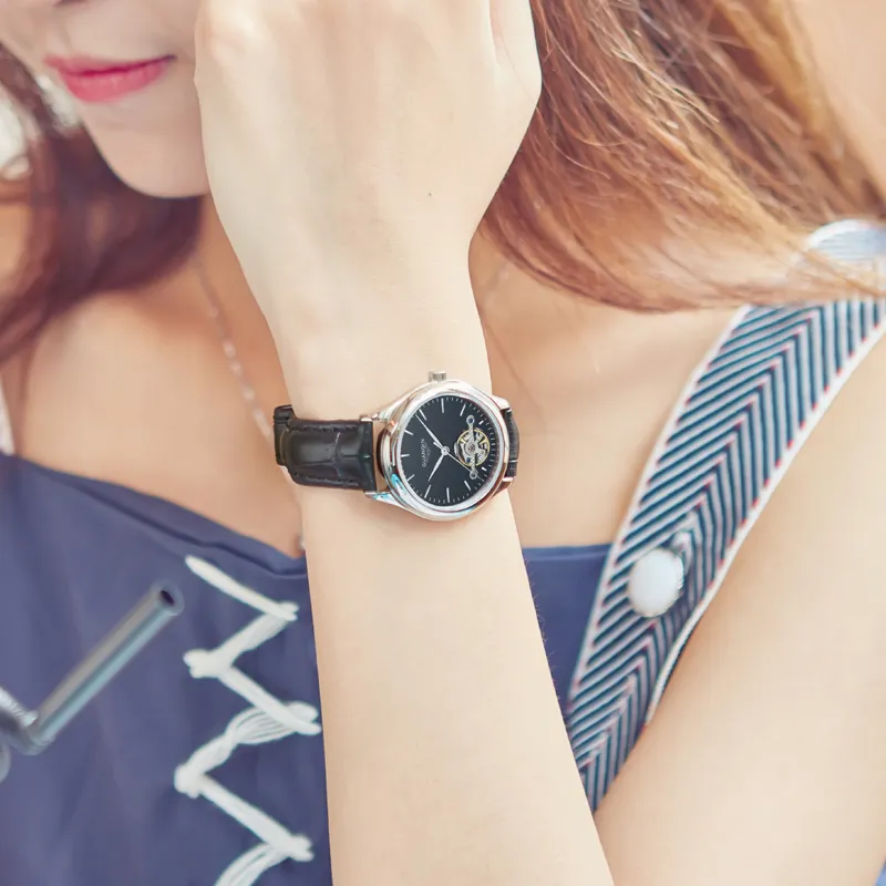 GUANQIN Mechanical Movement Genuine Leather Strap Watch Women's Watch Black Dial-1