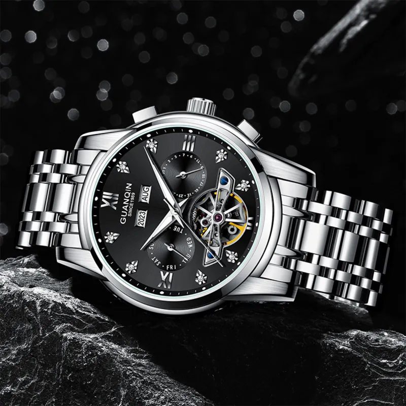 GUANQIN Mechanical Movement Stainless Steel Watchband Watch Men's Watches Black Dial-2