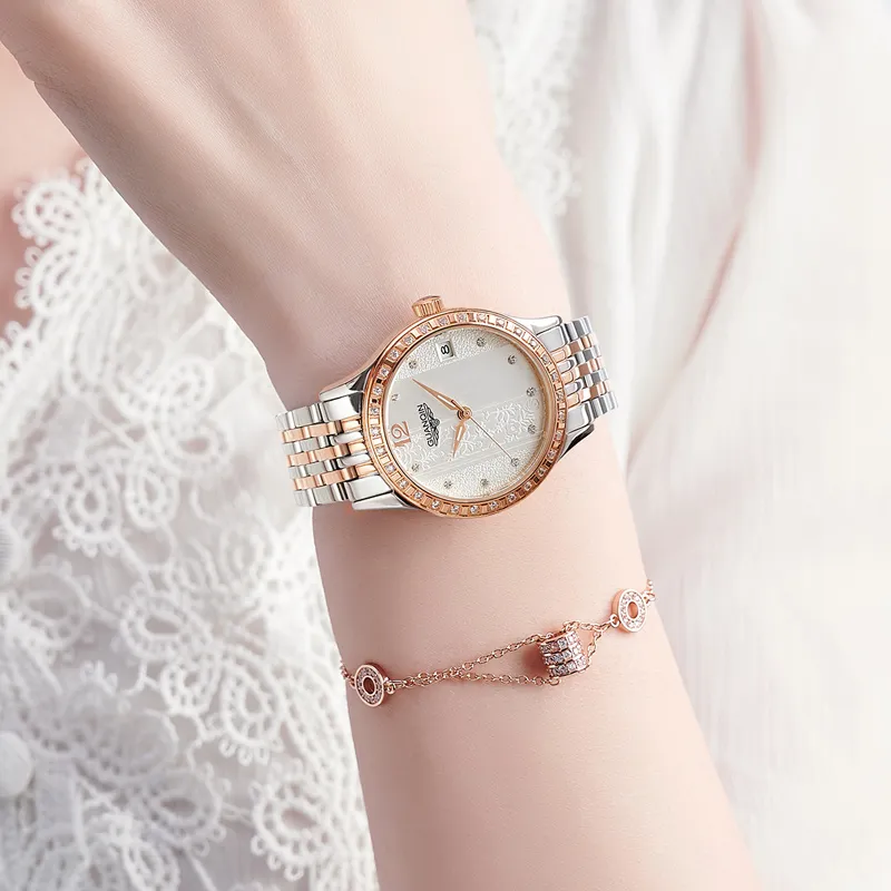 GUANQIN GJ16188 Mechanical Movement Stainless Steel Watchband Watch Women's Watch White Dial-1