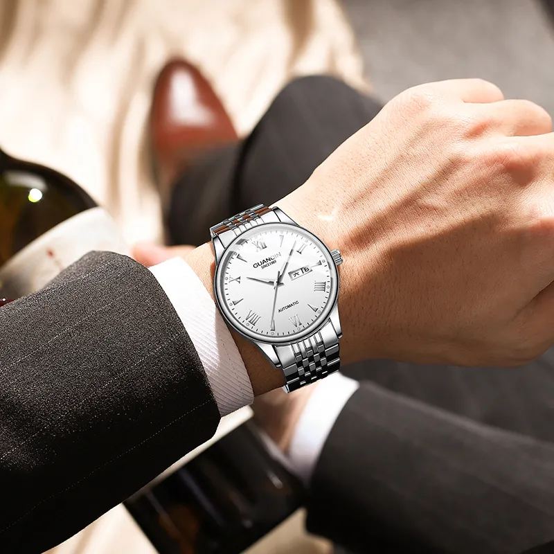 GUANQIN GJ16190 Mechanical Movement Stainless Steel Watchband Watch Men's Watches White Dial-2