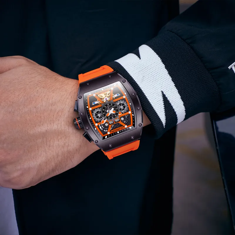 GUANQIN GUANQIN GJ16197 Automatic Mechanical Movement Silicone Strap Watch Men's Watches Cut-Out Dial-4