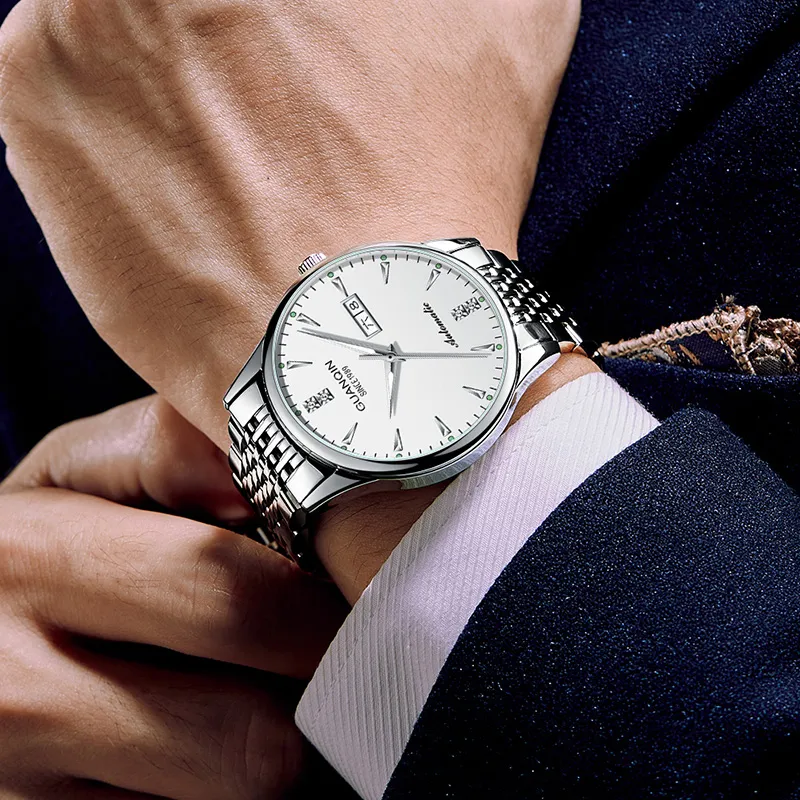 GUANQIN GJ16221 Automatic Mechanical Movement Stainless Steel Watchband Watch Men's Watches White Dial-1