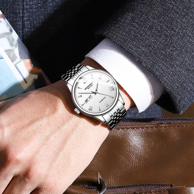 GUANQIN GJ16190 Mechanical Movement Stainless Steel Watchband Watch Men's Watches White Dial-3