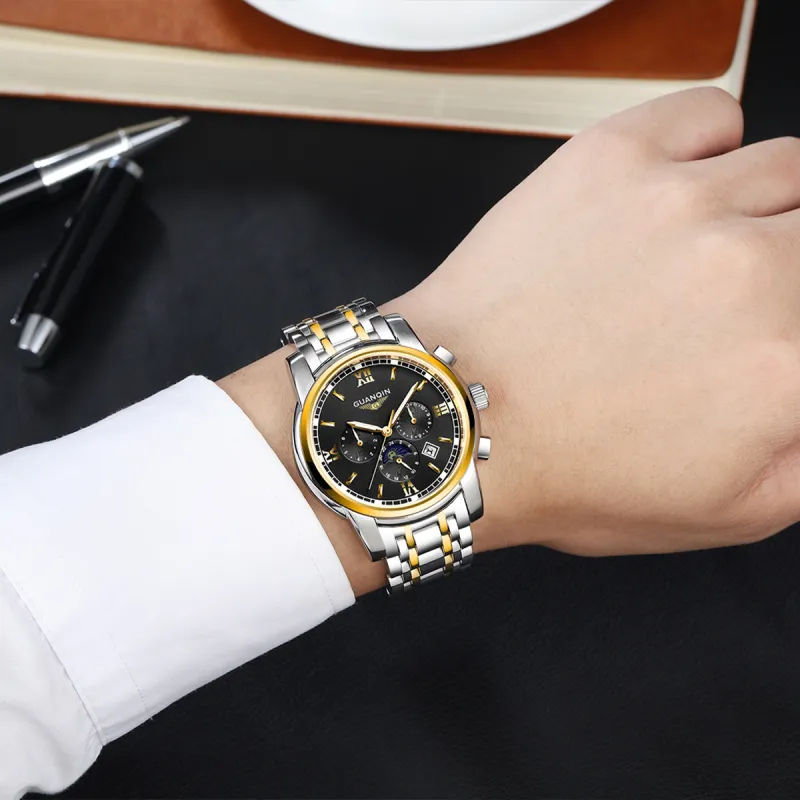 GUANQIN GUANQIN GJ16040.JGD Mechanical Movement Stainless Steel Watchband Watch Men's Watches White Dial-9