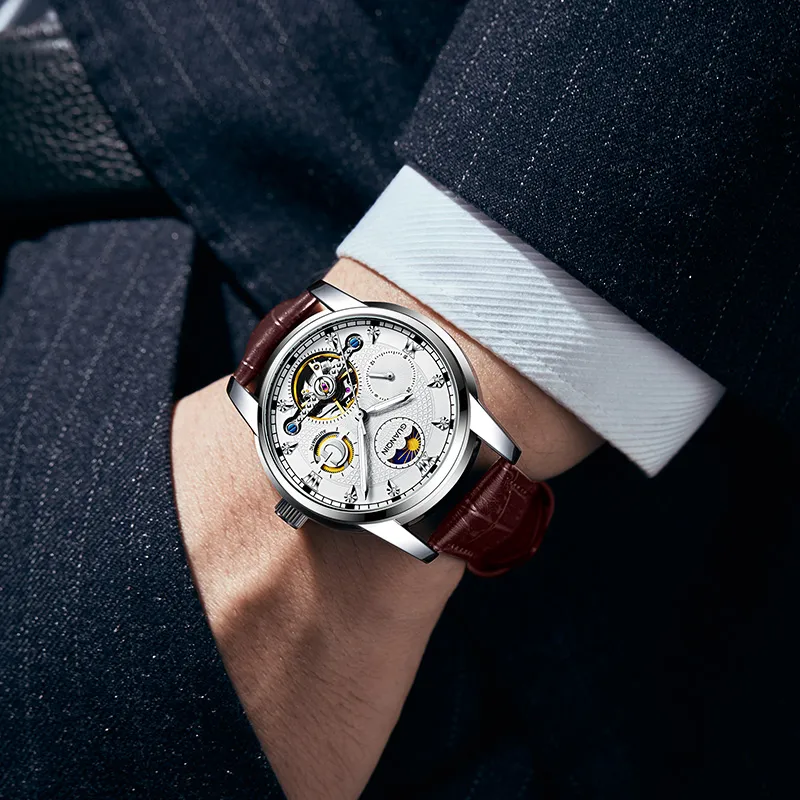 GUANQIN GUANQIN GJ16282.PD Automatic Mechanical Movement Genuine Leather Strap Watch Men's Watches Black Dial-3