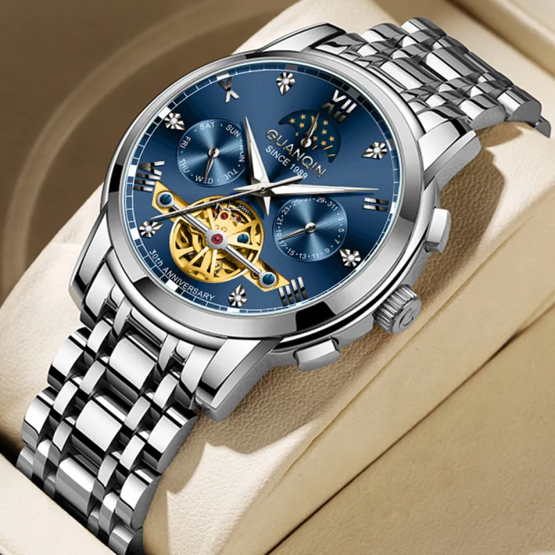 GUANQIN GJ16352 Mechanical Movement Stainless Steel Watchband Watch Men's Watches Silver Dial-12