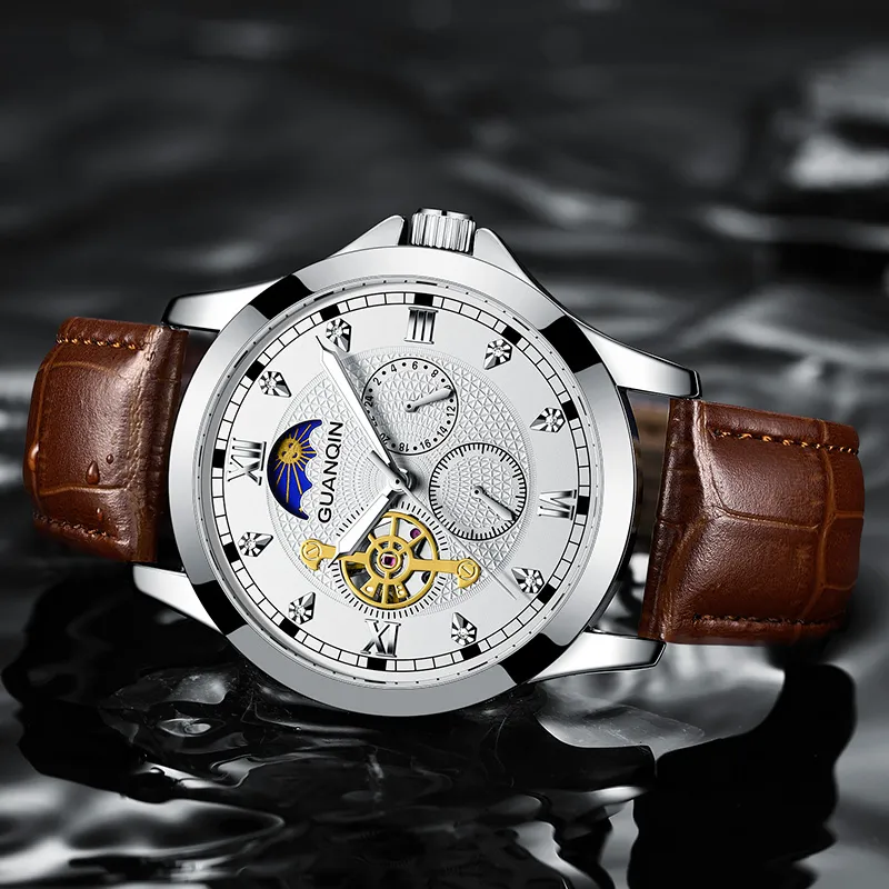 GUANQIN GUANQIN GJ16287.PD Automatic Mechanical Movement Genuine Leather Strap Watch Men's Watches Black Dial-5