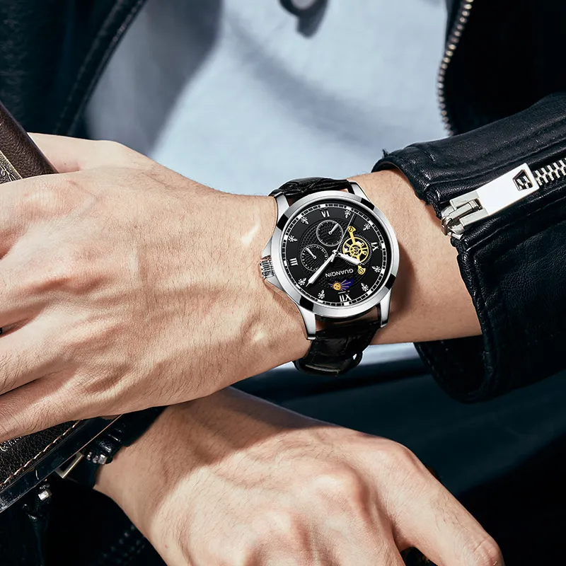 GUANQIN GUANQIN GJ16287.PD Automatic Mechanical Movement Genuine Leather Strap Watch Men's Watches Black Dial-1