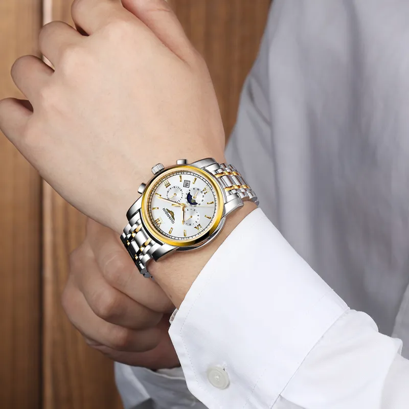 GUANQIN GUANQIN GJ16040.JGD Mechanical Movement Stainless Steel Watchband Watch Men's Watches White Dial-2