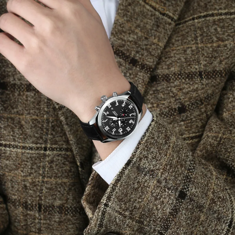 GUANQIN GUANQIN GJ16012 Mechanical Movement Genuine Leather Strap Watch Men's Watches Black Dial-1
