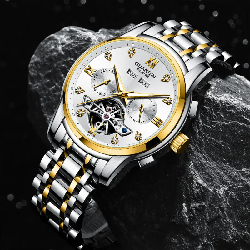 GUANQIN Mechanical Movement Stainless Steel Watchband Watch Men's Watches Black Dial-5