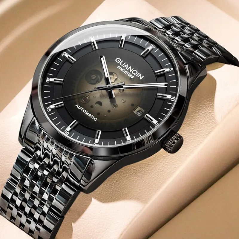 GUANQIN Automatic Mechanical Movement Stainless Steel Watchband Watch Men's Watches Black Dial-11