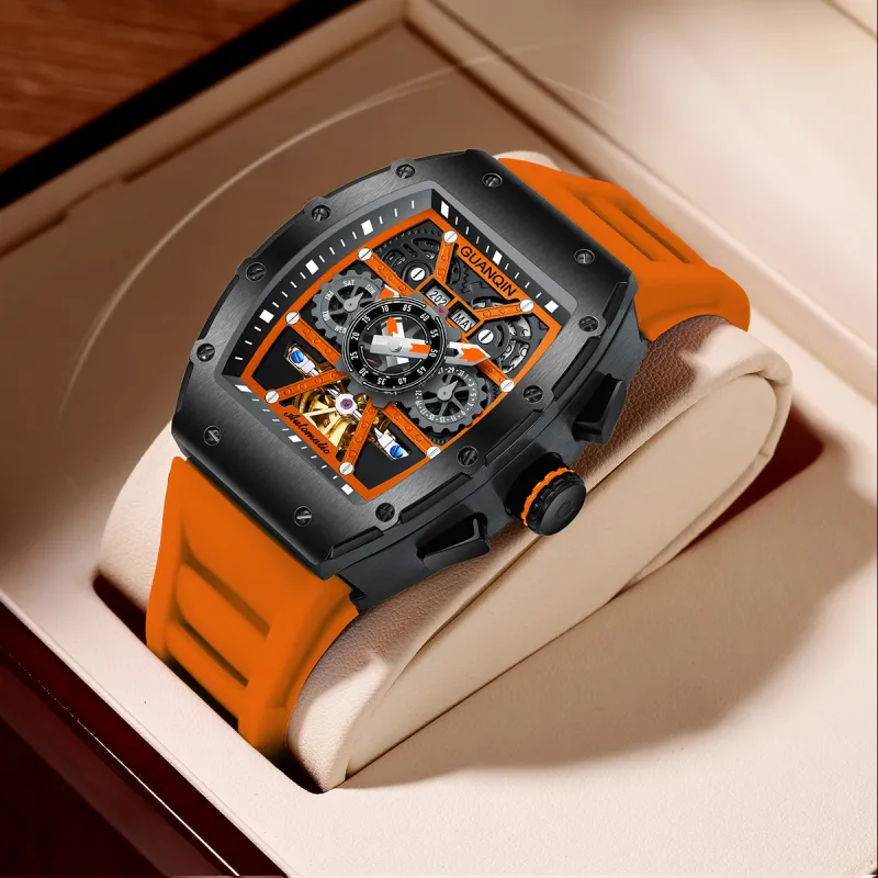 GUANQIN GUANQIN GJ16197 Automatic Mechanical Movement Silicone Strap Watch Men's Watches Cut-Out Dial-8
