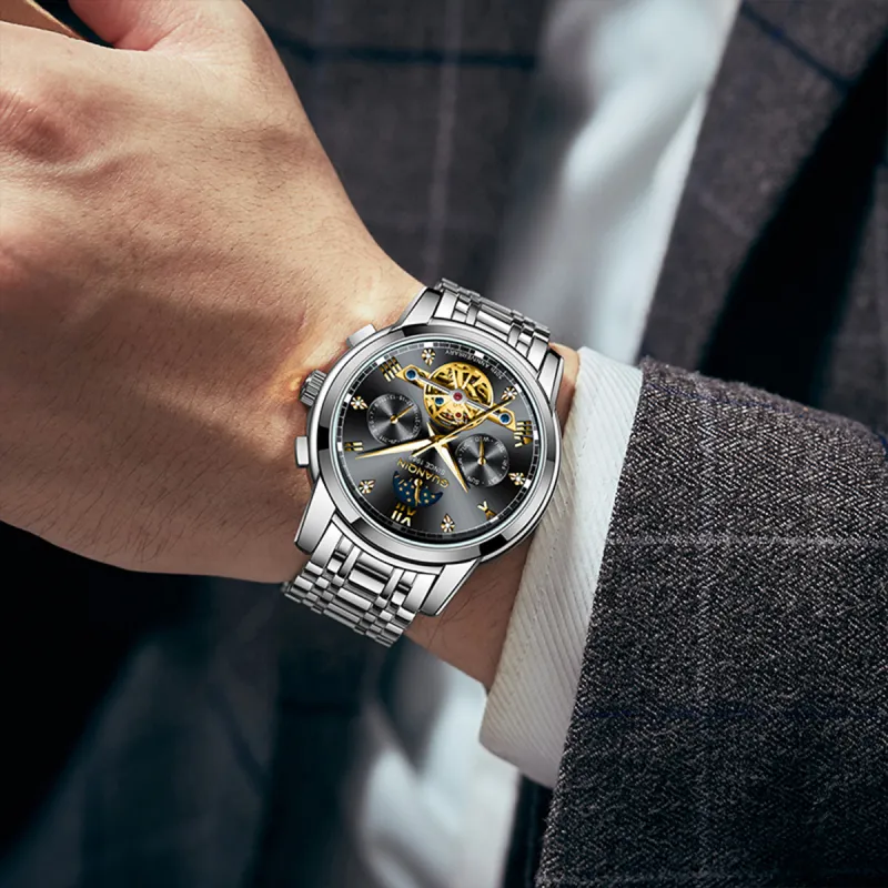 GUANQIN GJ16352 Mechanical Movement Stainless Steel Watchband Watch Men's Watches Silver Dial-7
