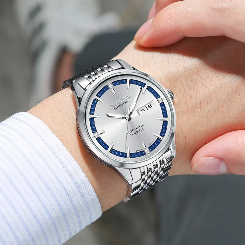 GUANQIN GUANQIN GJ16215-G Mechanical Movement Stainless Steel Watchband Watch Men's Watches Black Dial-8
