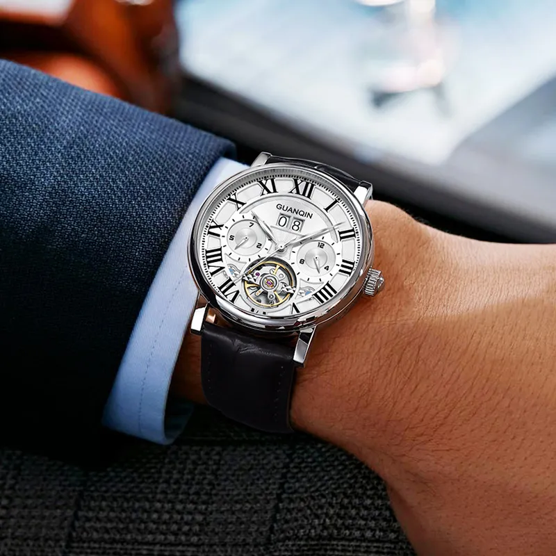GUANQIN GUANQIN GJ16283 Automatic Mechanical Movement Genuine Leather Strap Watch Men's Watches White Dial-2