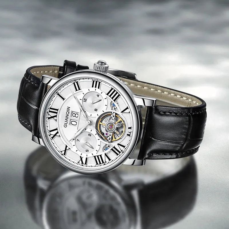 GUANQIN GUANQIN GJ16283 Automatic Mechanical Movement Genuine Leather Strap Watch Men's Watches White Dial-3