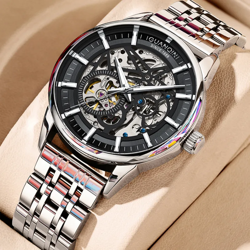GUANQIN Automatic Mechanical Movement Stainless Steel Watchband Watch Men's Watches Cut-Out Dial-15
