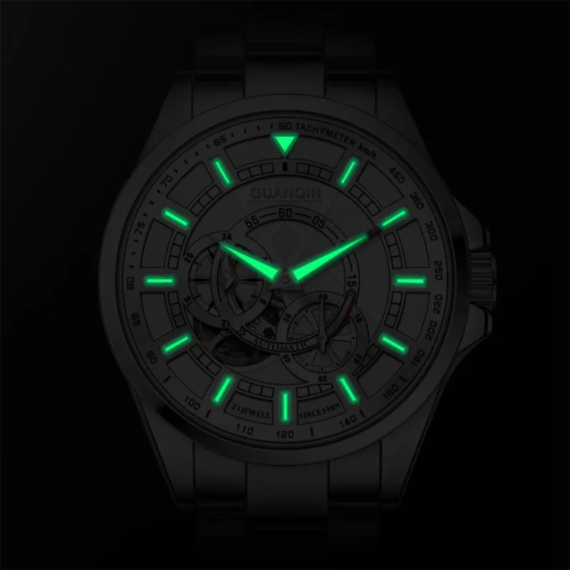 GUANQIN Automatic Mechanical Movement Stainless Steel Watchband Watch Men's Watches White Dial-4