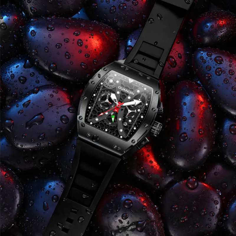 GUANQIN GUANQIN GJ16198 Mechanical Movement Rubber Strap Watch Men's Watches Black Dial-2