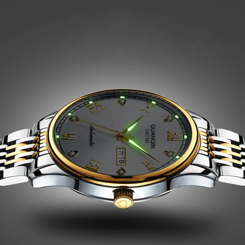 GUANQIN GJ16136.JGD Mechanical Movement Stainless Steel Watchband Watch Men's Watches Silver Dial-5