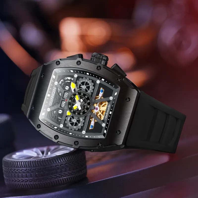 GUANQIN GUANQIN GJ16197 Automatic Mechanical Movement Silicone Strap Watch Men's Watches Cut-Out Dial-23