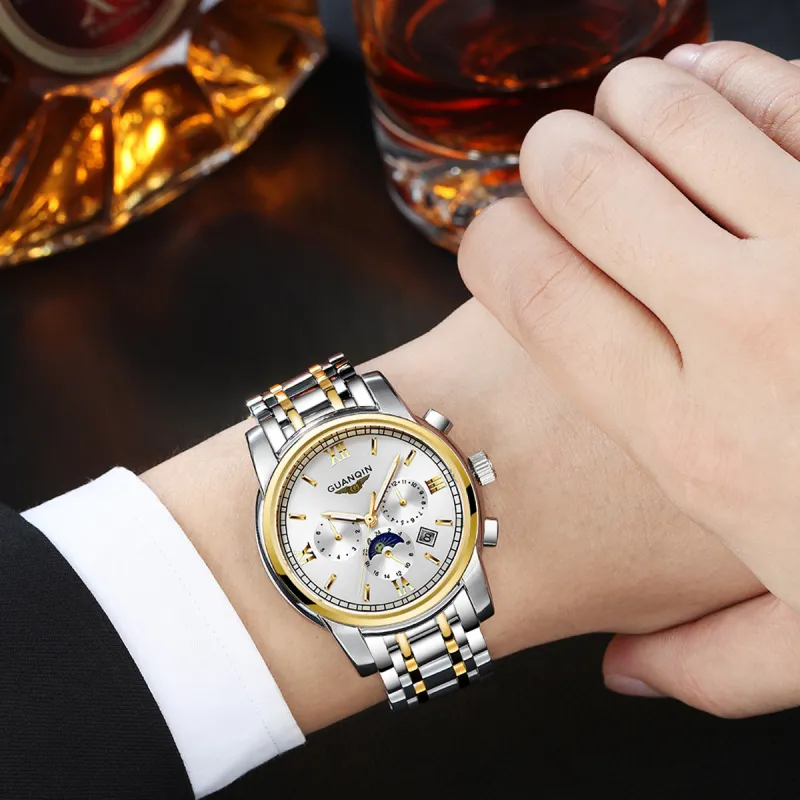 GUANQIN GUANQIN GJ16040.JGD Mechanical Movement Stainless Steel Watchband Watch Men's Watches White Dial-3