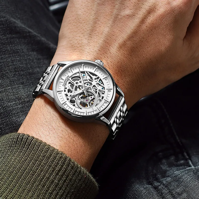GUANQIN Automatic Mechanical Movement Stainless Steel Watchband Watch Men's Watches Cut-Out Dial-2