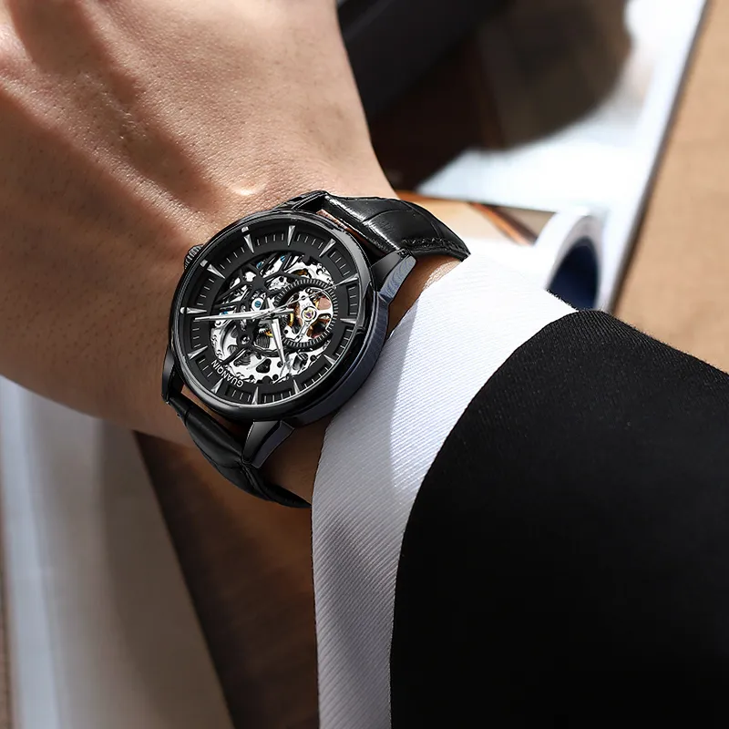 GUANQIN Automatic Mechanical Movement Genuine Leather Strap Watch Men's Watches Black Dial-5