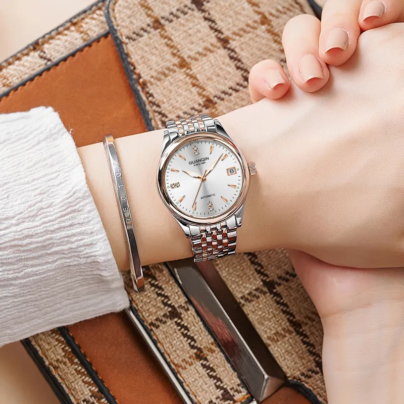 GUANQIN GJ16236 Automatic Mechanical Movement Stainless Steel Watchband Watch Women's Watch White Dial-15